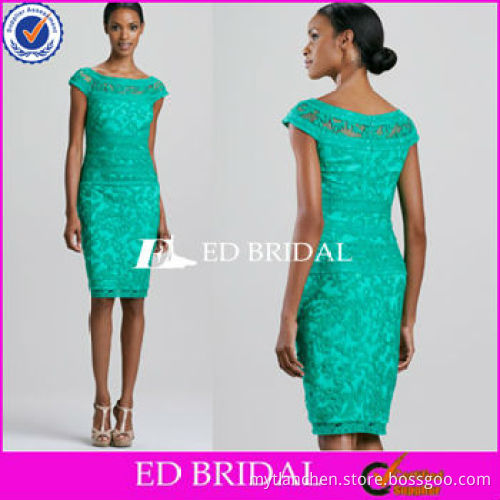 cap sleeve green lace knee length cocktail Dress beaded